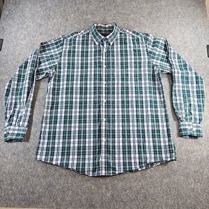 Double Pump XL Men's Button-Up Shirt Long Sleeve Green Plaid 100% Cotton